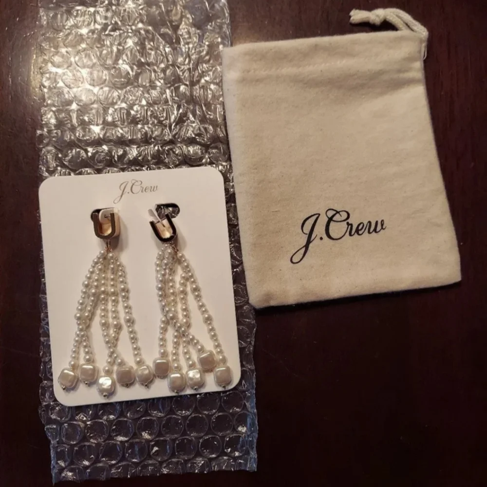 J.CREW Freshwater pearl sparkle statement earrings 2 1/2 In. BNWT SO 1 Left!